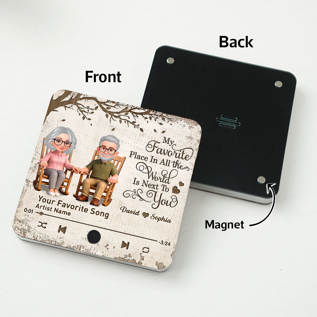 Old Couple On Rocking Chair Under Tree - Personalized Music Fridge Magnet - Anniversary Gift For Him, For Her - Image 5