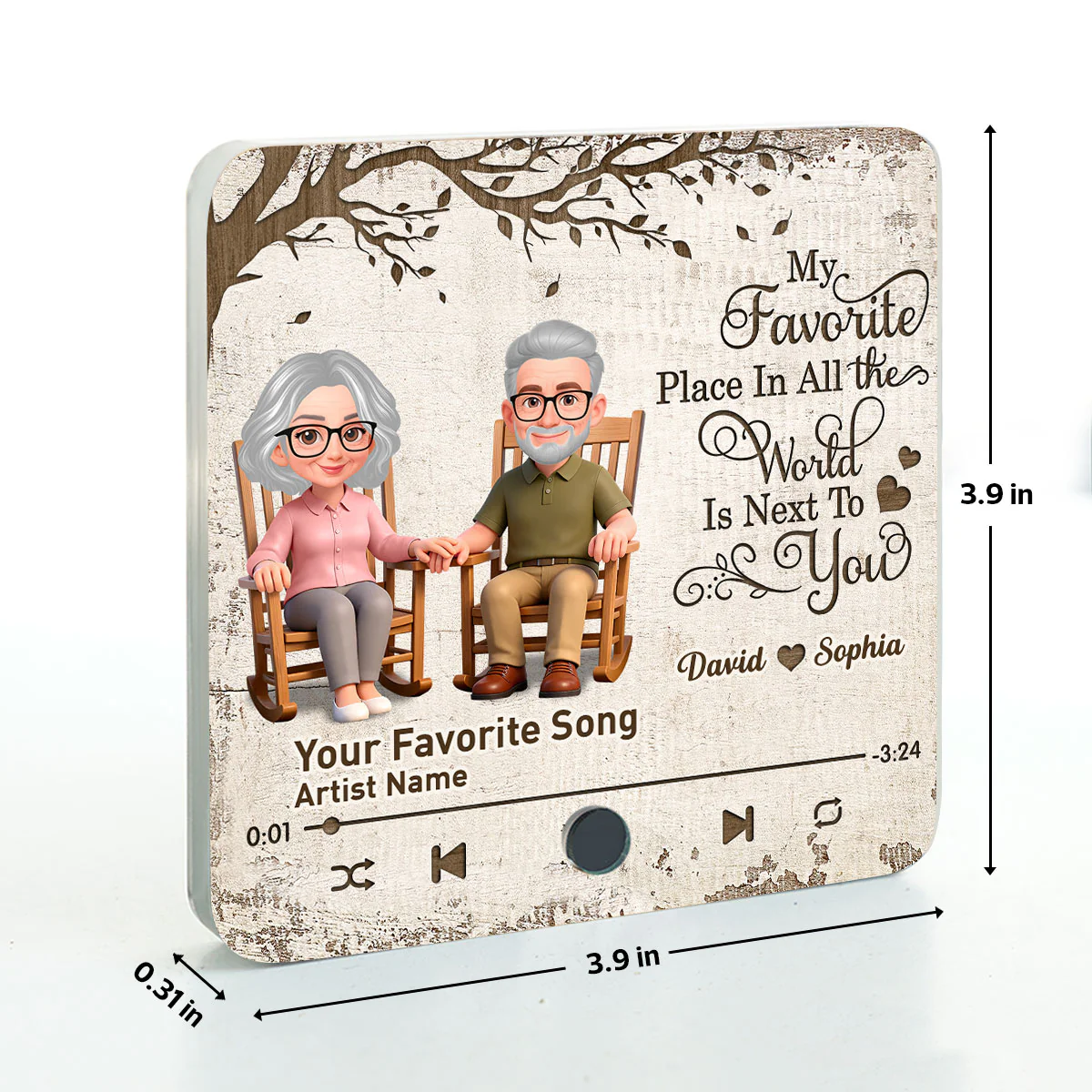 Old Couple On Rocking Chair Under Tree - Personalized Music Fridge Magnet - Anniversary Gift For Him, For Her - Image 6