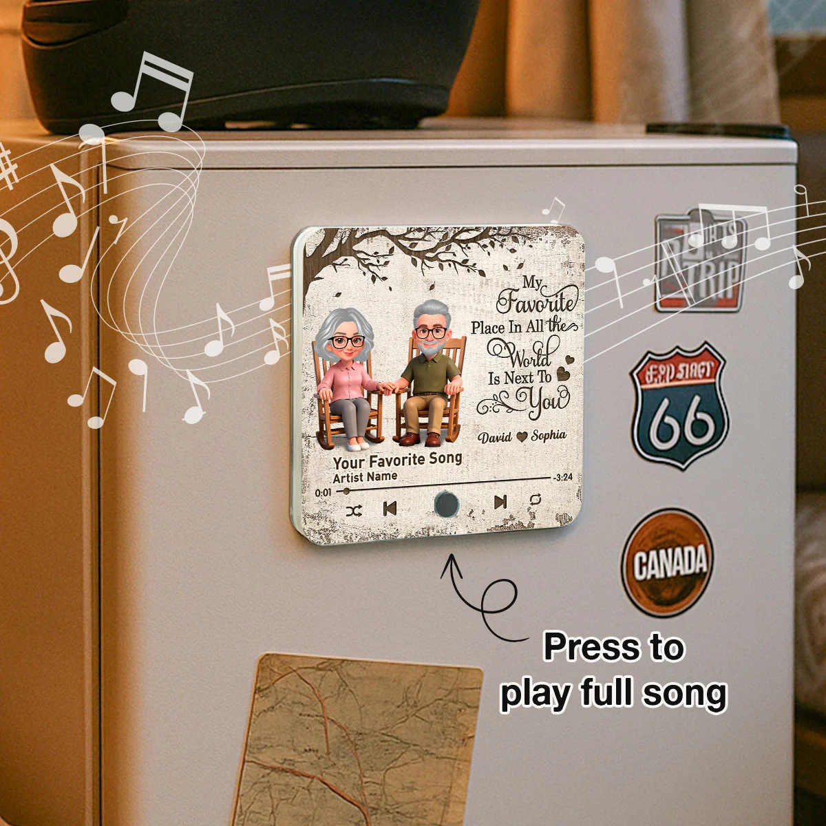 Old Couple On Rocking Chair Under Tree - Personalized Music Fridge Magnet - Anniversary Gift For Him, For Her - Image 8