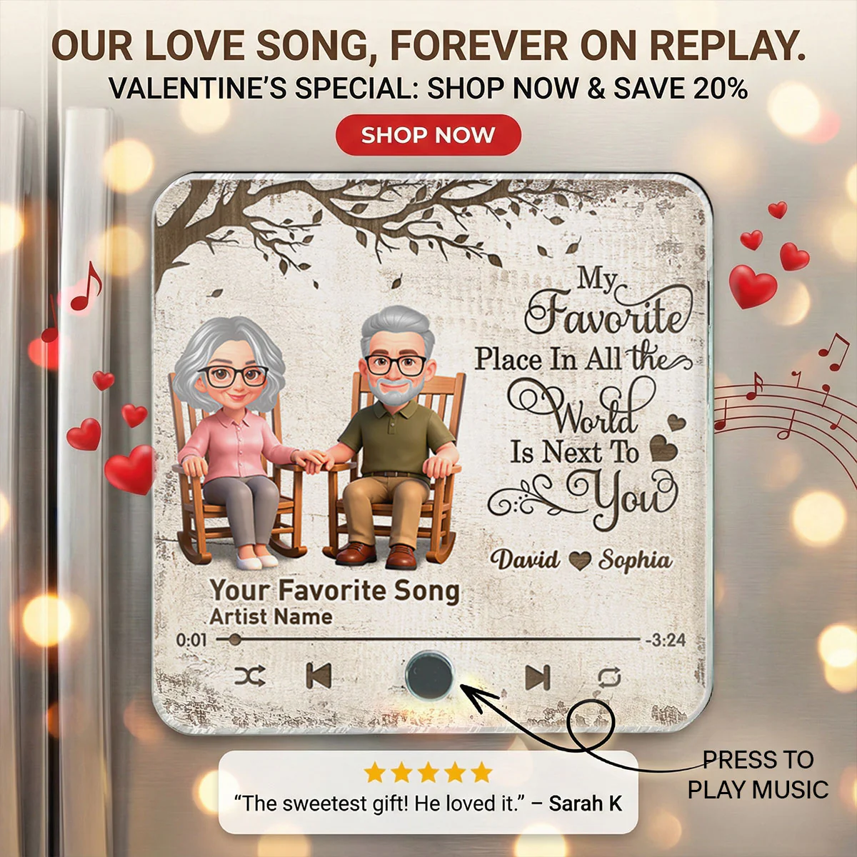 Old Couple On Rocking Chair Under Tree - Personalized Music Fridge Magnet - Anniversary Gift For Him, For Her - Image 9