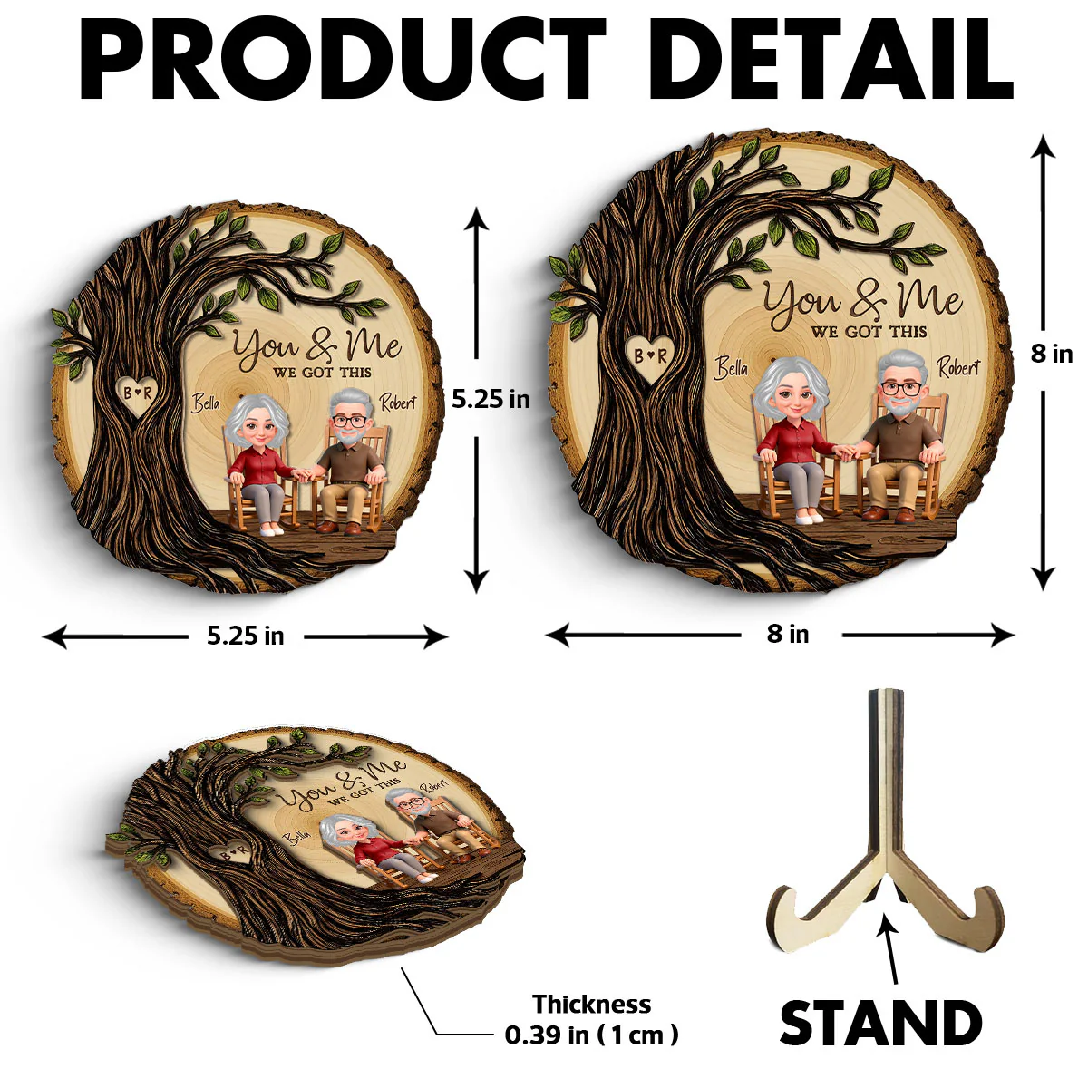 Old Couple Rocking Chair Under Heart Carved Tree - Personalized 2-Layered Wooden Plaque - Valentine's Day Gift For Couple - Image 9