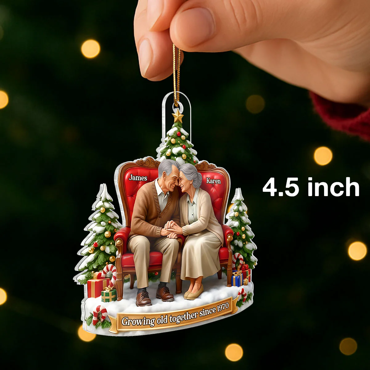 Old Couple Sitting Growing Old Together - Personalized Acrylic Ornament - Christmas Gift for him, Gift for her - Image 2