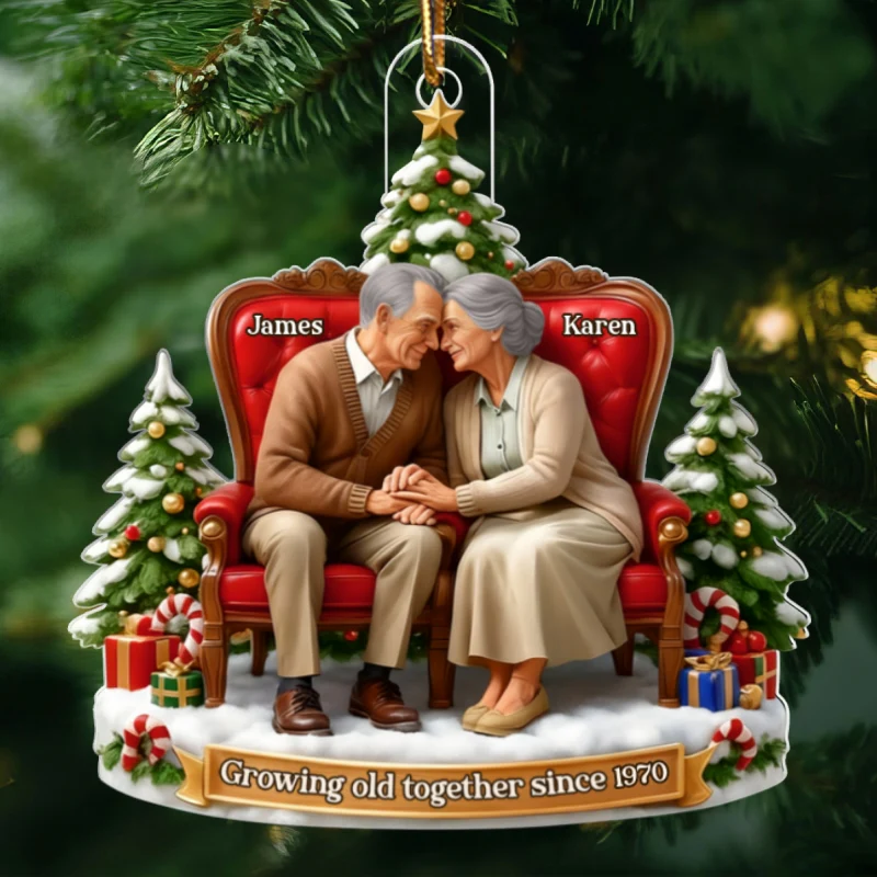 Old Couple Sitting Growing Old Together - Personalized Acrylic Ornament - Christmas Gift for him, Gift for her - Image 8
