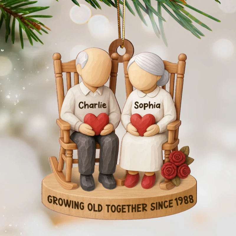 Old Couple Sitting on Chair - Personalized Wooden Ornament - Christmas Gift for him, Gift for her - Image 8