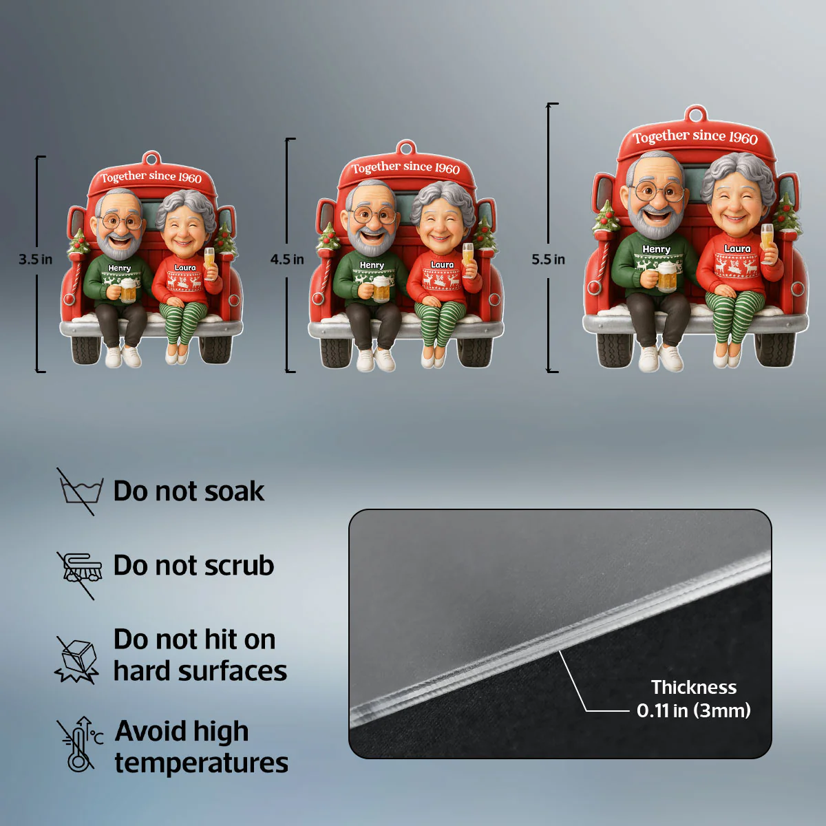 Old Couple Sitting on Christmas Truck - Personalized Acrylic Ornament - Christmas Gift for him, Gift for her - Image 8