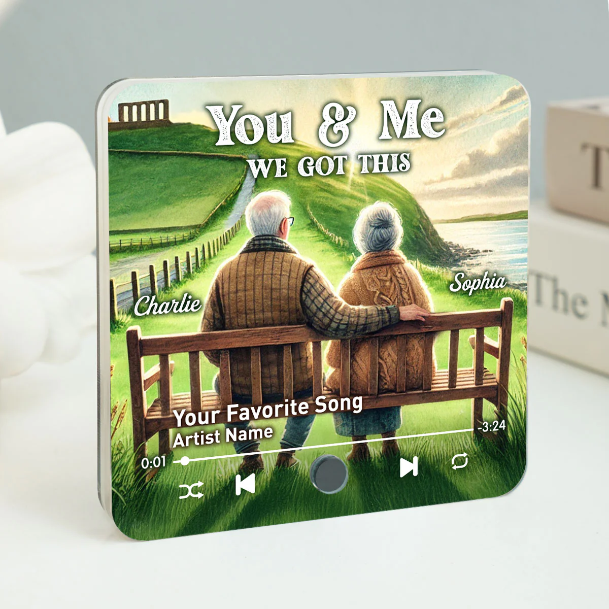 Old Couple Sitting On Grass Hill Favorite Song Personalized Music Fridge Magnet, Valentine's Gift For Her, Gift For Him - Image 3