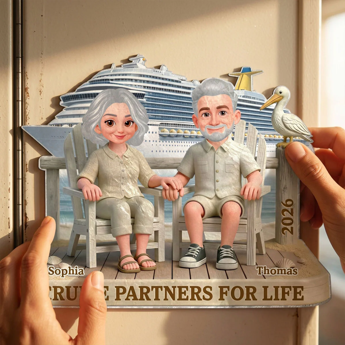 Old Couple Sitting On The Beach - Personalized Cruise Cabin Door Magnet - Anniversary Cruise Keepsake - Image 2