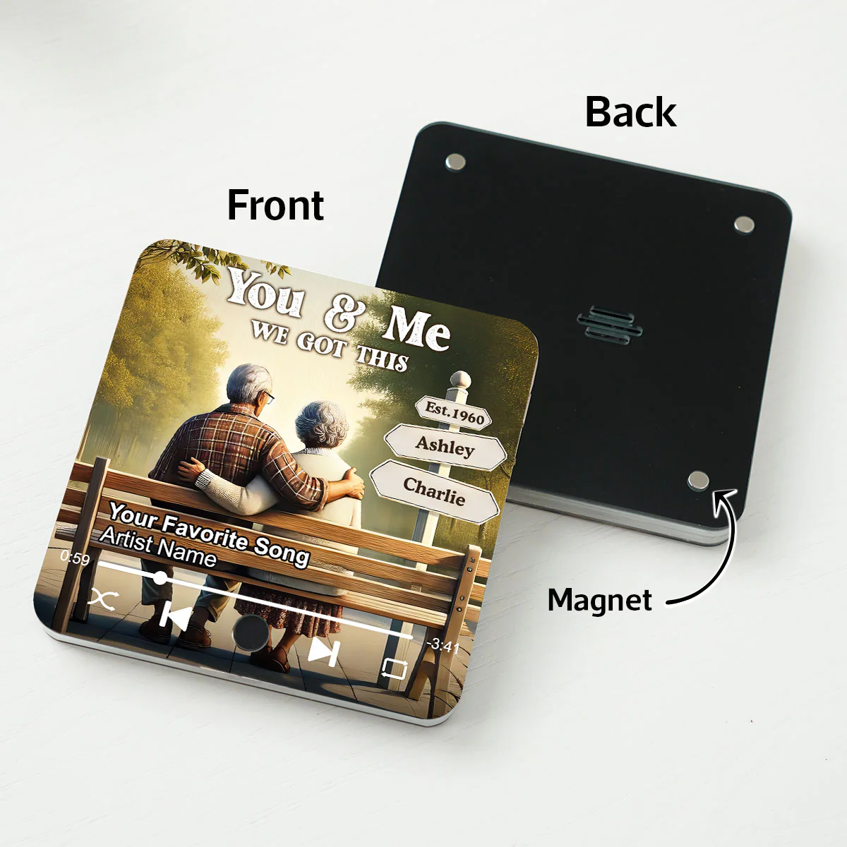 Old Couple Sitting On The Bench Personalized Music Fridge Magnet, Heartfelt Gift For Couple, For Him, For Her, Boyfriend, Girlfriend, Husband, Wife - Image 5