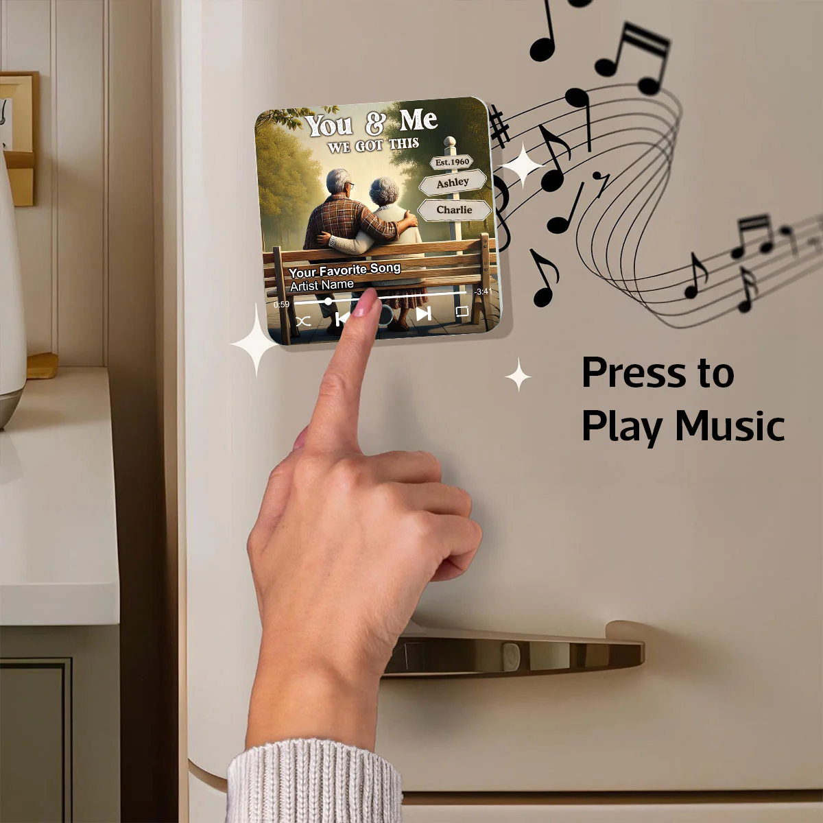 Old Couple Sitting On The Bench Personalized Music Fridge Magnet, Heartfelt Gift For Couple, For Him, For Her, Boyfriend, Girlfriend, Husband, Wife - Image 7