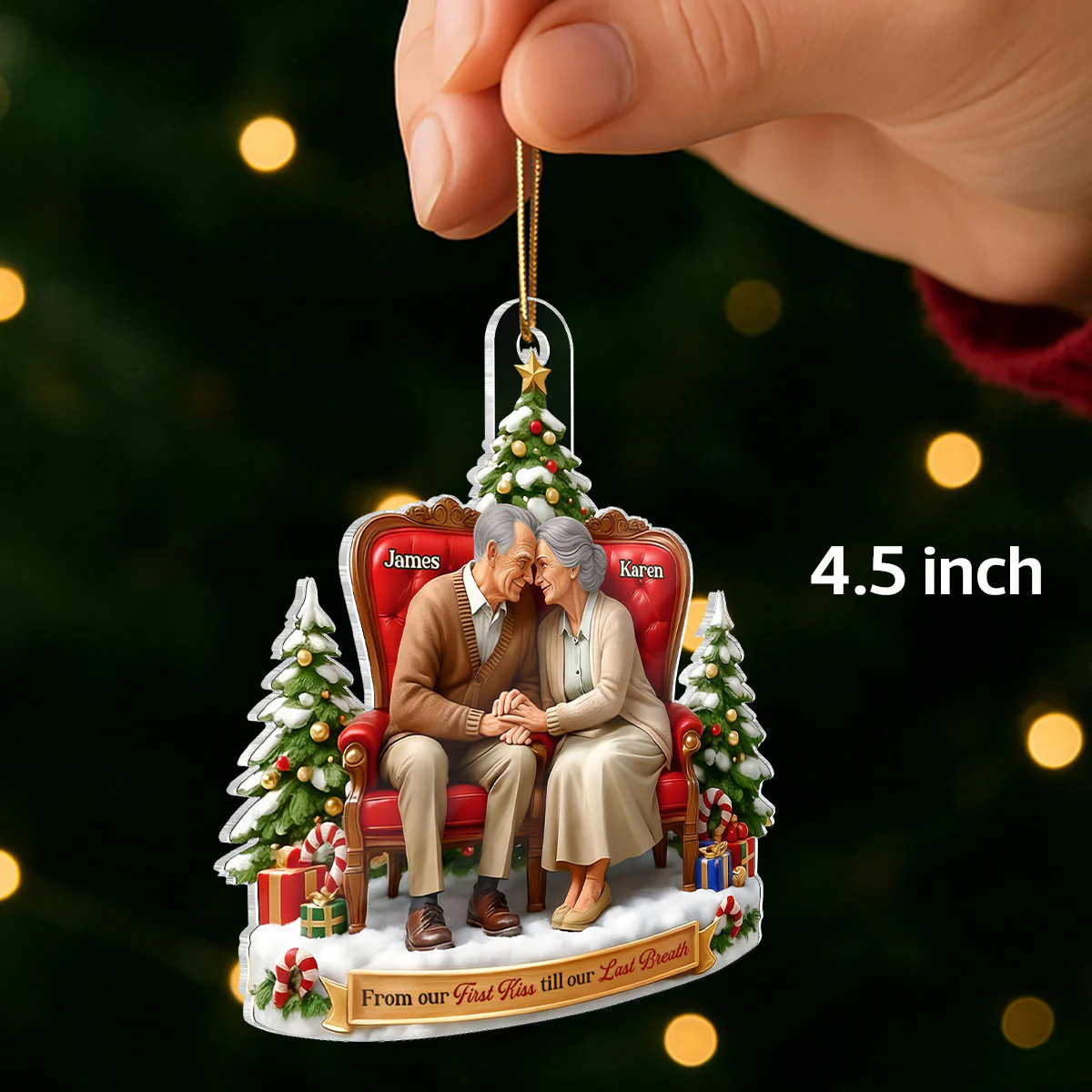 Old Couple Sitting Together from Our 1st Kiss til Our Last Breath - Personalized Acrylic Ornament - Christmas Gift for him, Gift for her - Image 2