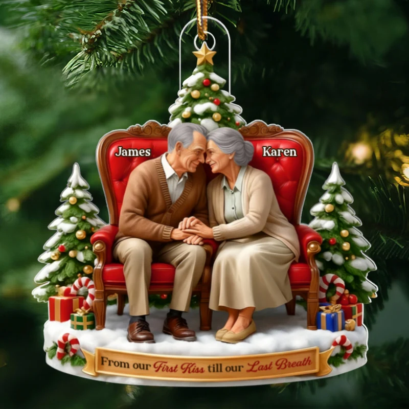 Old Couple Sitting Together from Our 1st Kiss til Our Last Breath - Personalized Acrylic Ornament - Christmas Gift for him, Gift for her - Image 8