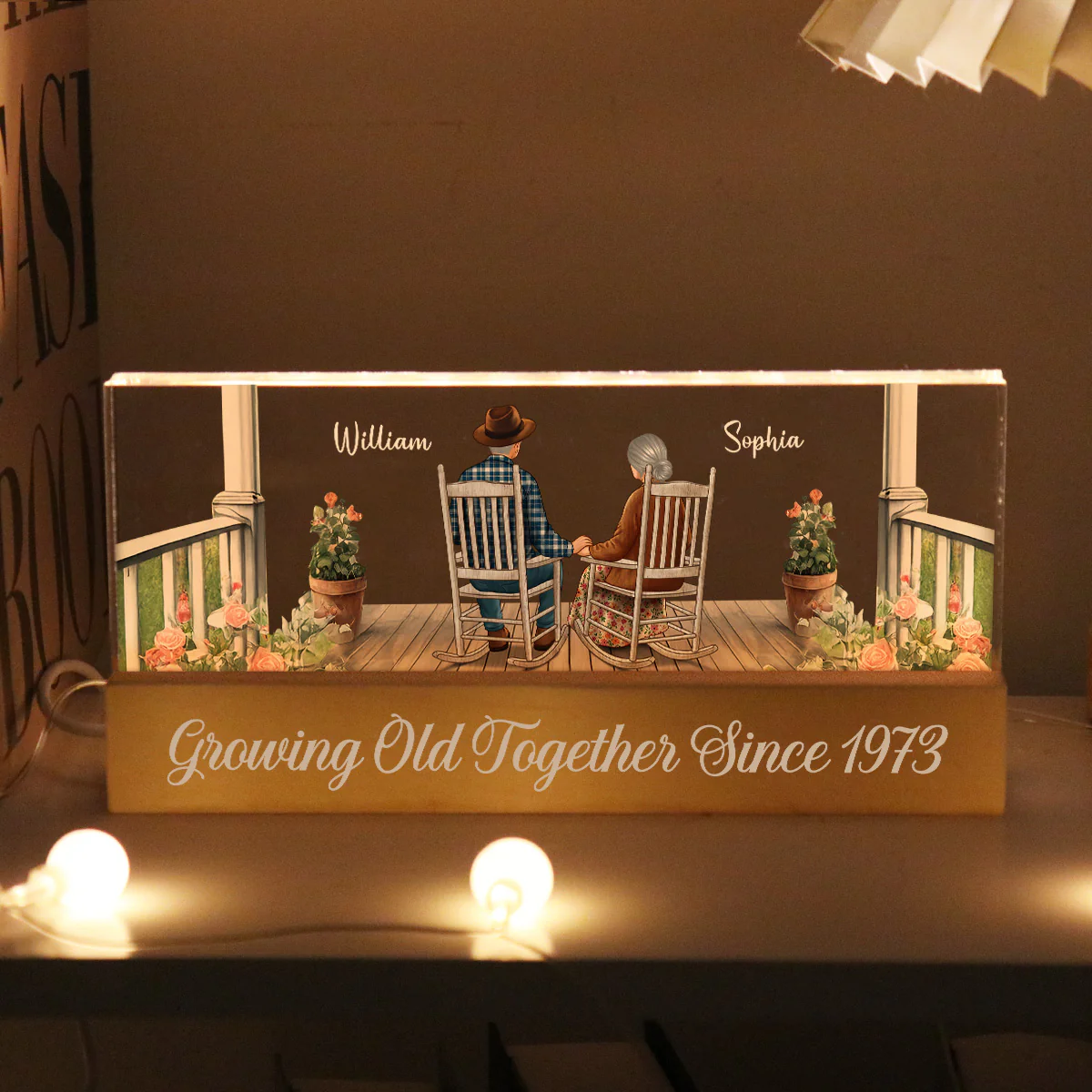 Old Couple Sitting Together On The Porch Personalized Acrylic Block LED Night Light Gift For Him, For Her, Husband, Wife - Image 2