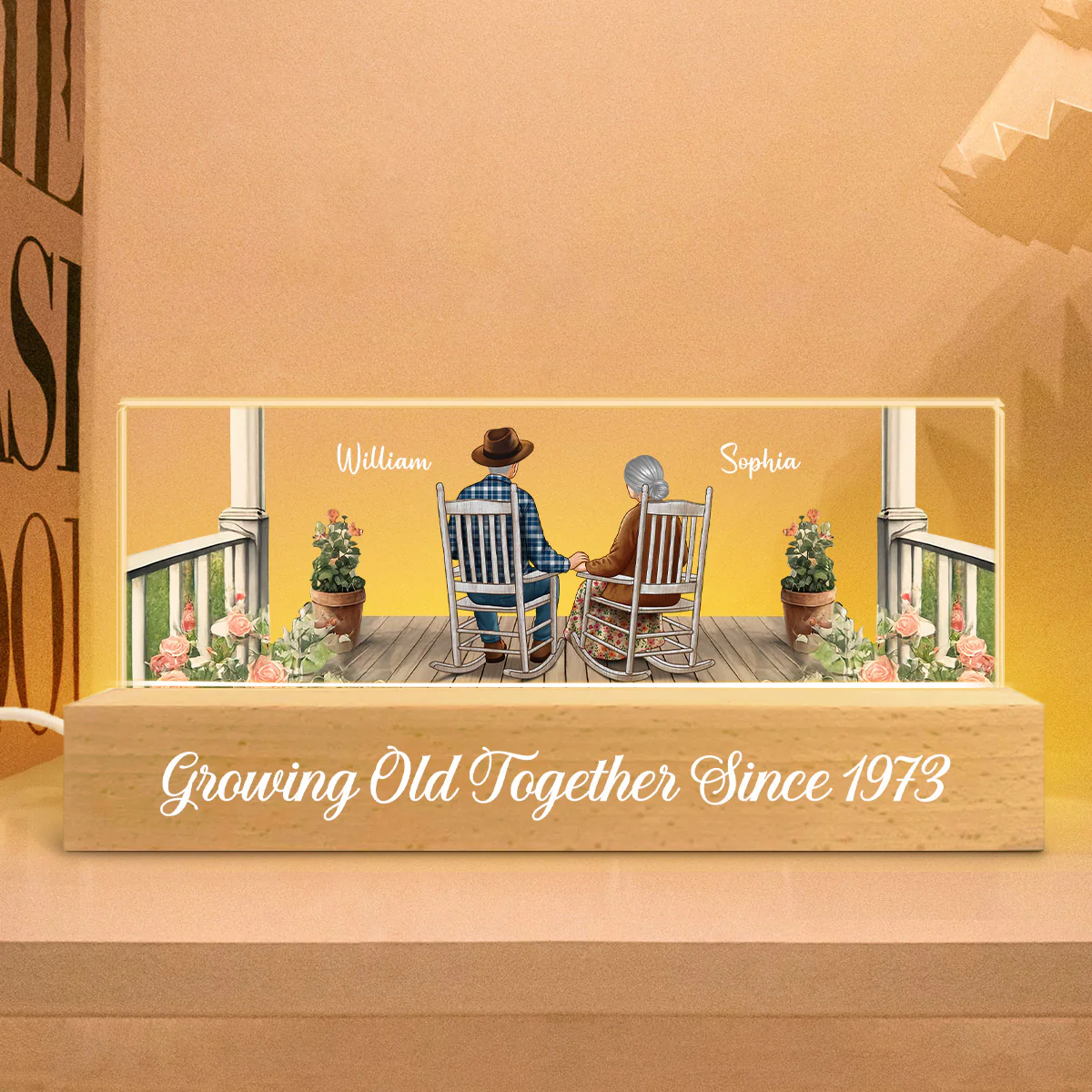Old Couple Sitting Together On The Porch Personalized Acrylic Block LED Night Light Gift For Him, For Her, Husband, Wife - Image 4