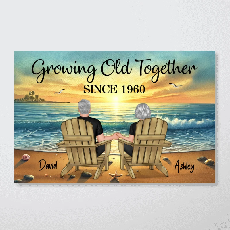 Old Couple Sitting Together Sunset Beach Landscape Personalized Poster, Heartfelt Gift For Couple, For Him, For Her, Husband, Wife - Image 8