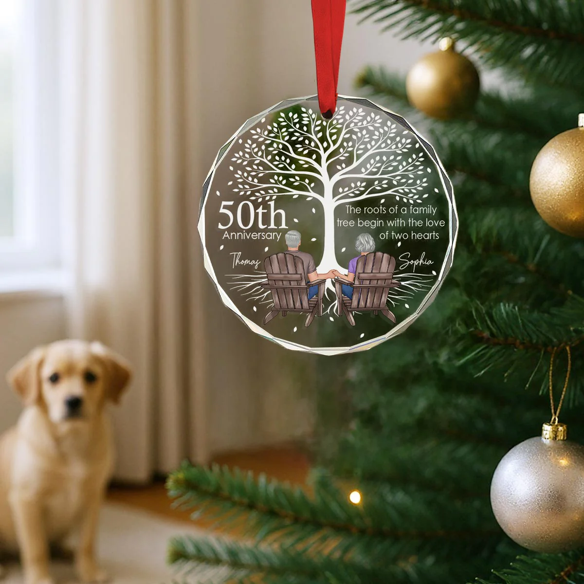 Old Couple Under Tree Anniversary Marriage Gifts for Couple Personalized Glass Ornament, Anniversary Keepsake Gift - Image 3