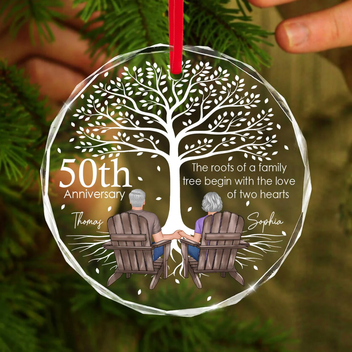 Old Couple Under Tree Anniversary Marriage Gifts for Couple Personalized Glass Ornament, Anniversary Keepsake Gift - Image 4