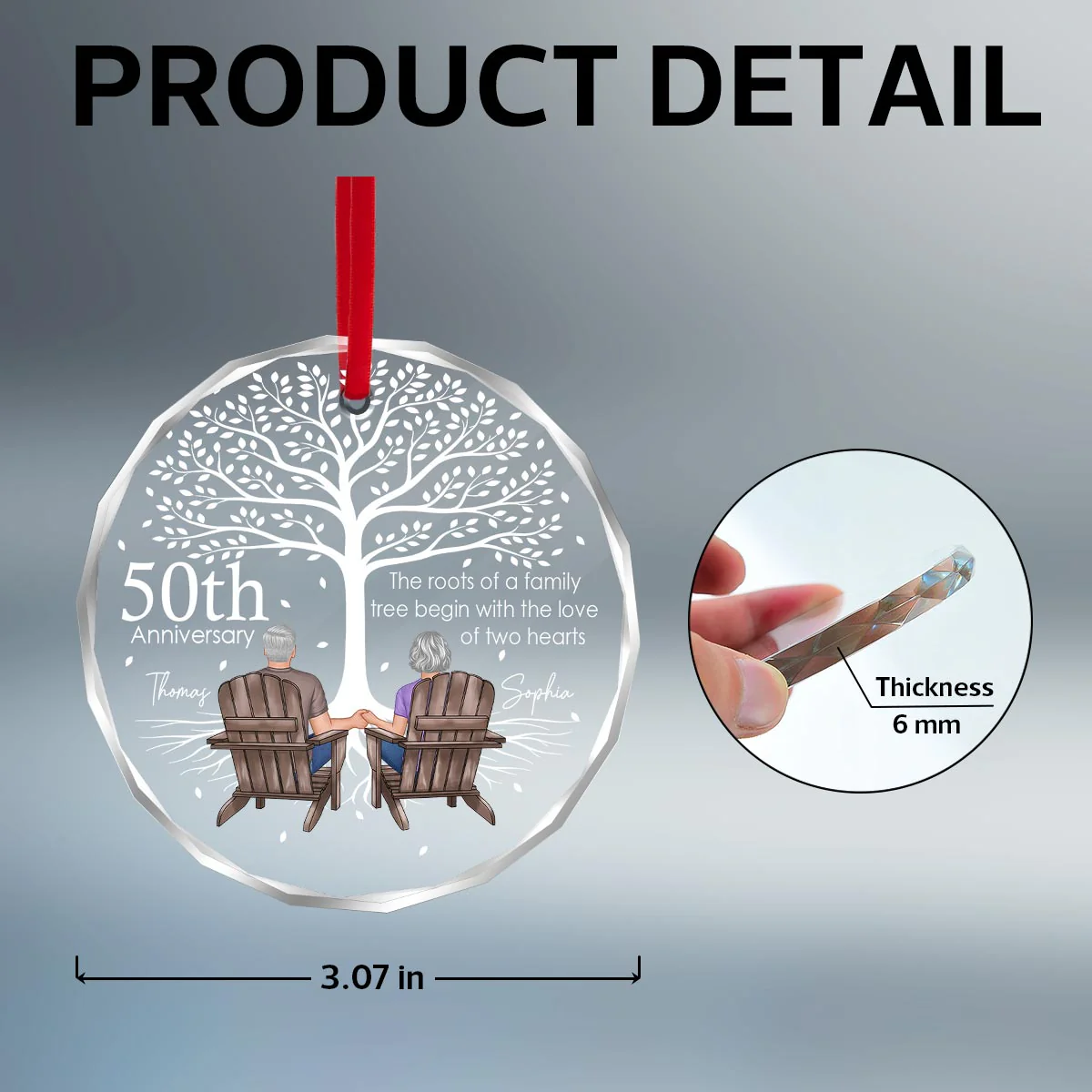 Old Couple Under Tree Anniversary Marriage Gifts for Couple Personalized Glass Ornament, Anniversary Keepsake Gift - Image 5