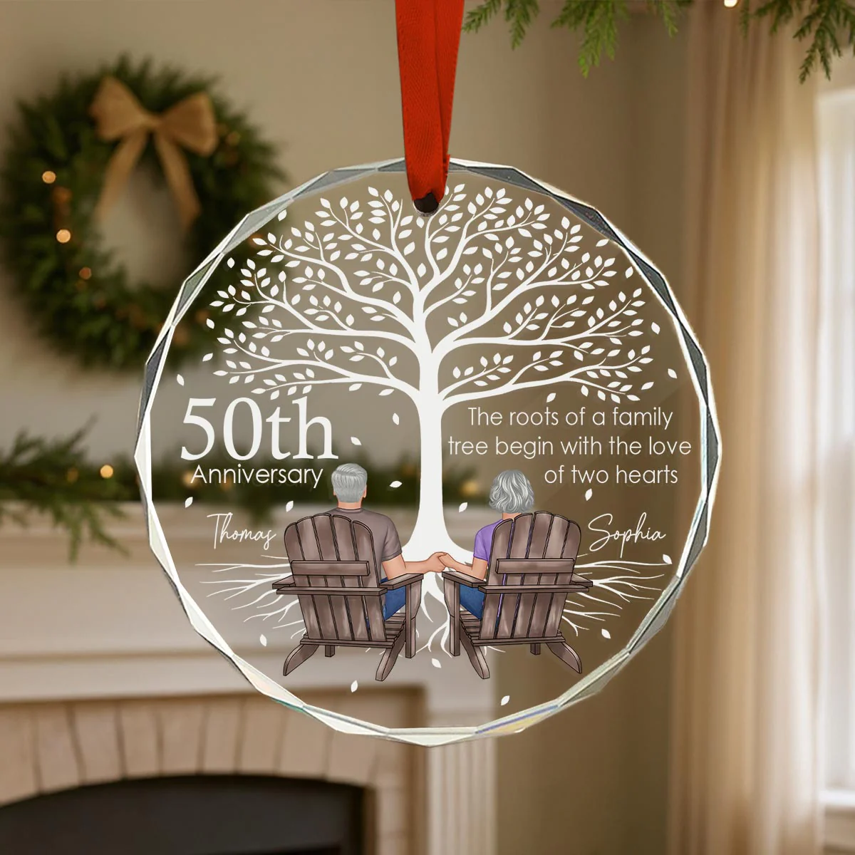 Old Couple Under Tree Anniversary Marriage Gifts for Couple Personalized Glass Ornament, Anniversary Keepsake Gift - Image 6