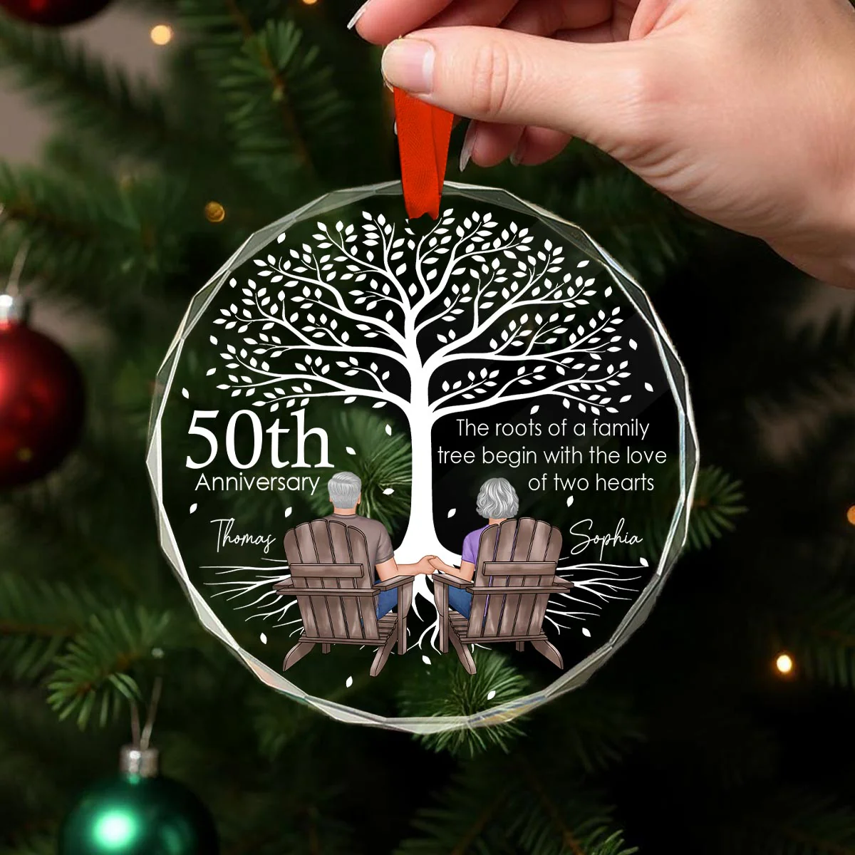 Old Couple Under Tree Anniversary Marriage Gifts for Couple Personalized Glass Ornament, Anniversary Keepsake Gift - Image 7