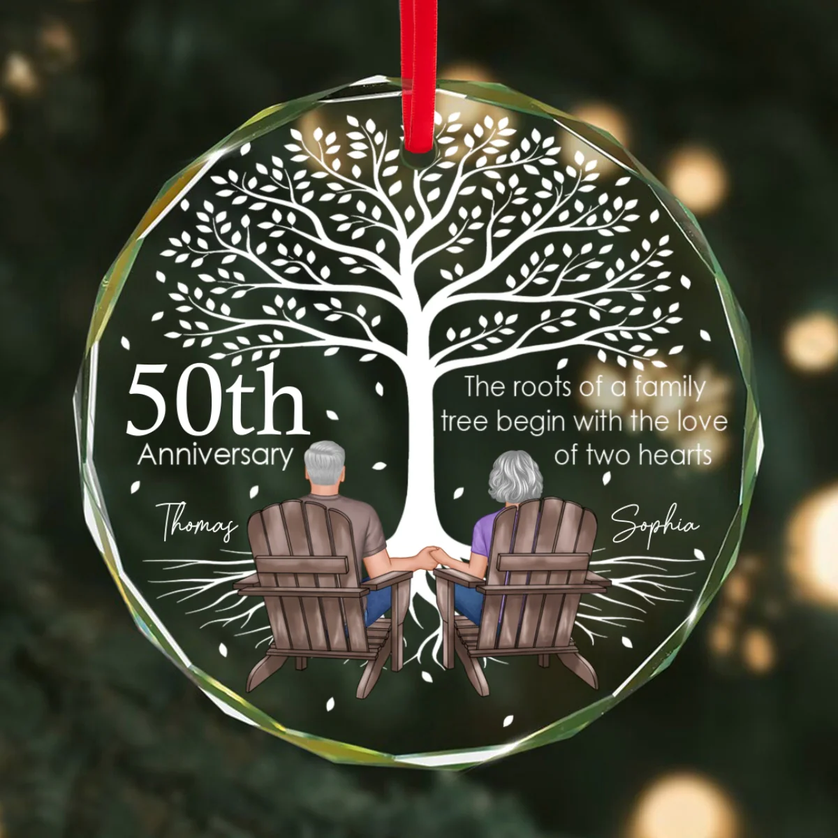 Old Couple Under Tree Anniversary Marriage Gifts for Couple Personalized Glass Ornament, Anniversary Keepsake Gift - Image 8
