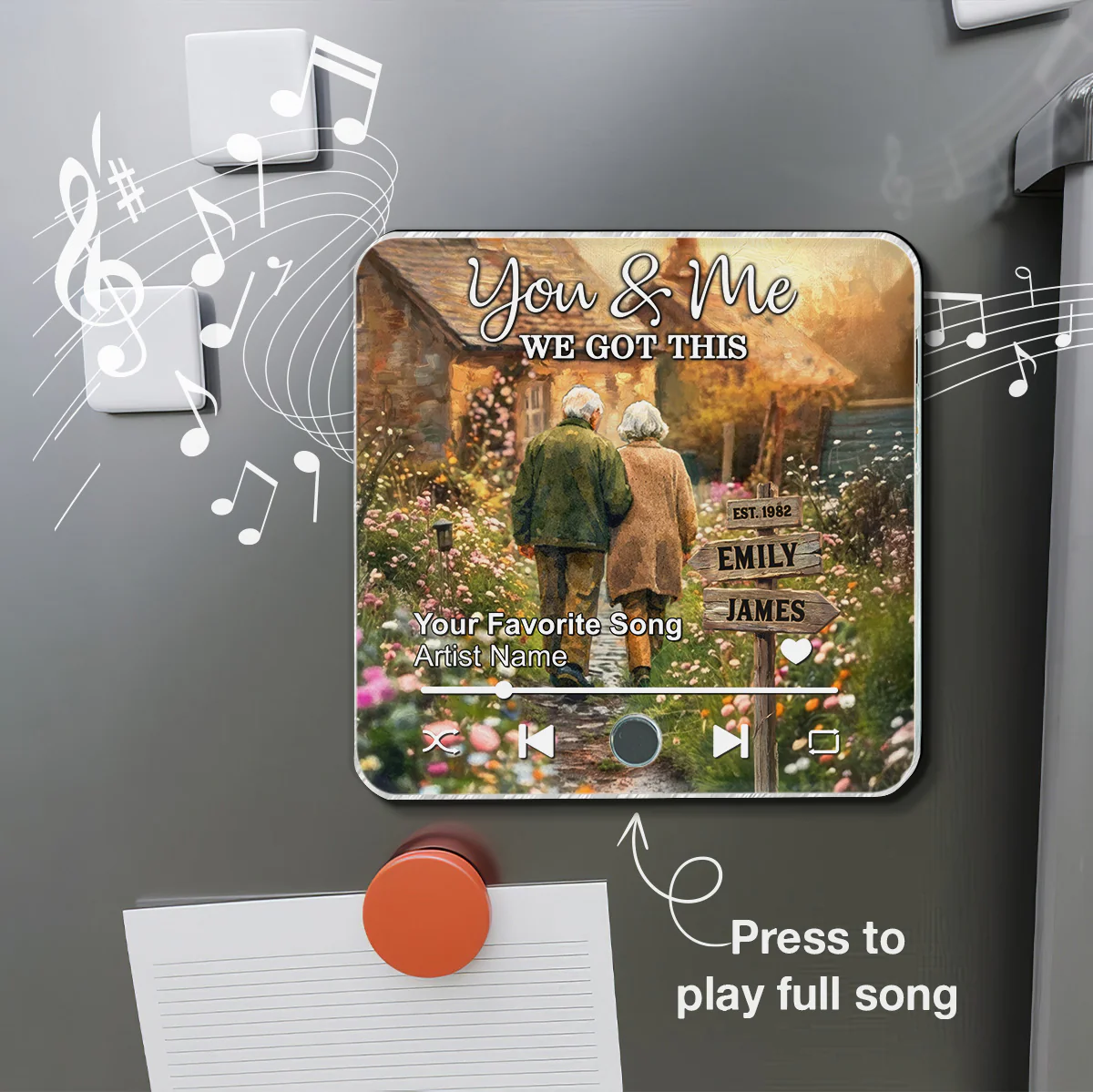 Old Couple Walking Down The Wildflower Road - Personalized Music Fridge Magnet - Anniversary, Valentine's Day Gift