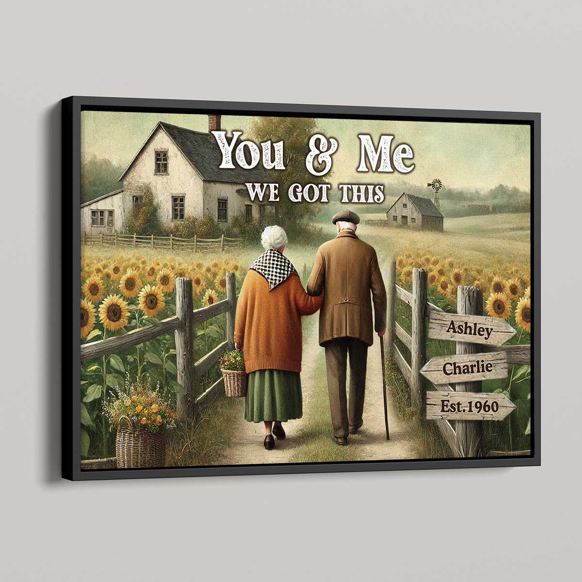 Old Couple Walking Growing Old Together Since Personalized Poster, Heartfelt Gift For Couple, For Him, For Her, Boyfriend, Girlfriend, Husband, Wife - Image 2