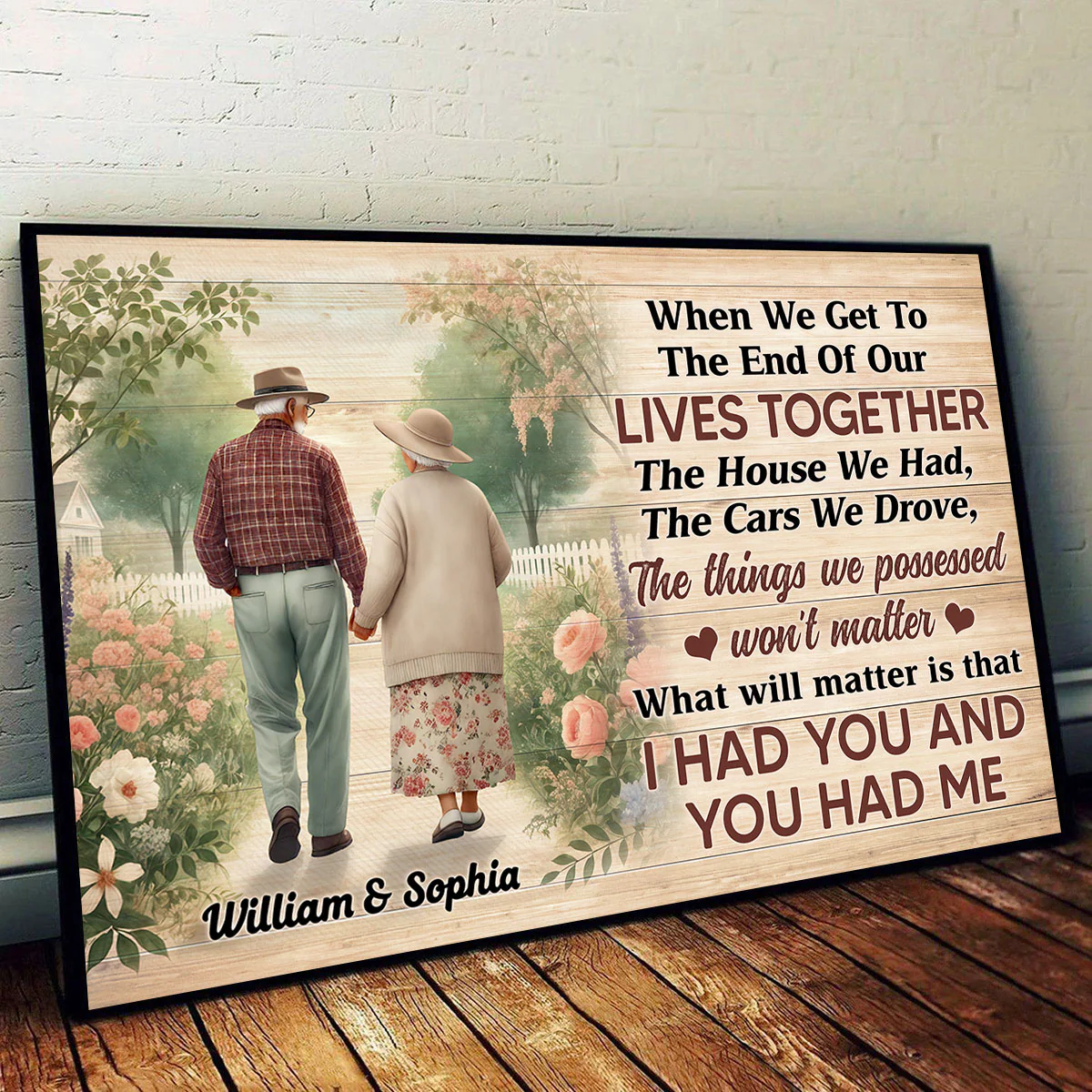 Old Couple Walking In The Flower Garden Personalized Poster, Gift For Him, For Her - Image 4