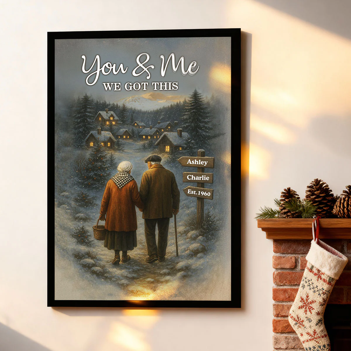 Old Couple Walking in Winter Scene - Personalized Poster - Heartwarming Christmas Gift for him, Gift for her - Image 2