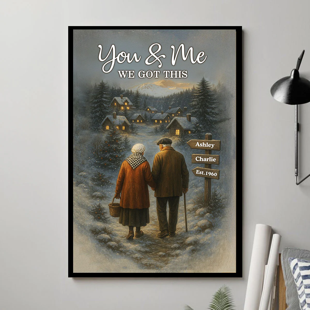 Old Couple Walking in Winter Scene - Personalized Poster - Heartwarming Christmas Gift for him, Gift for her - Image 3