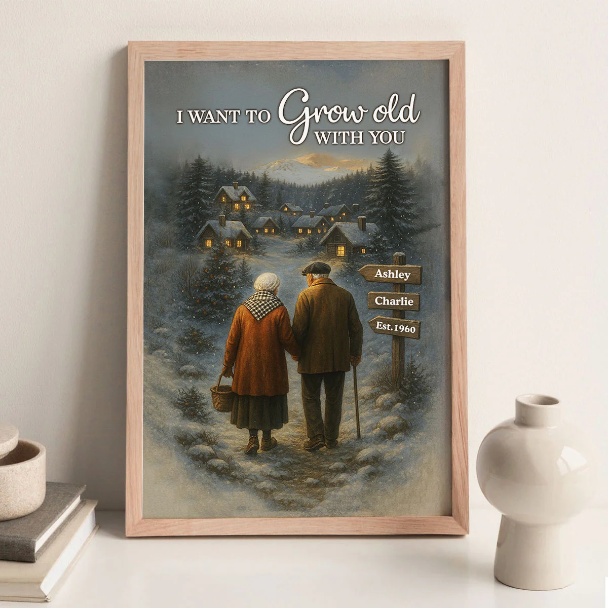 Old Couple Walking in Winter Scene - Personalized Poster - Heartwarming Christmas Gift for him, Gift for her - Image 4