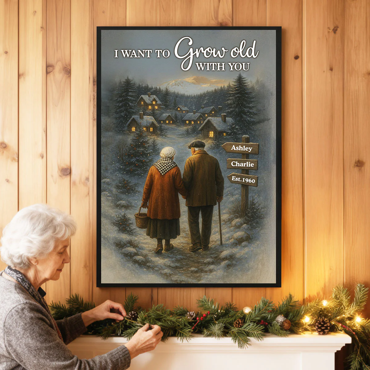 Old Couple Walking in Winter Scene - Personalized Poster - Heartwarming Christmas Gift for him, Gift for her - Image 5