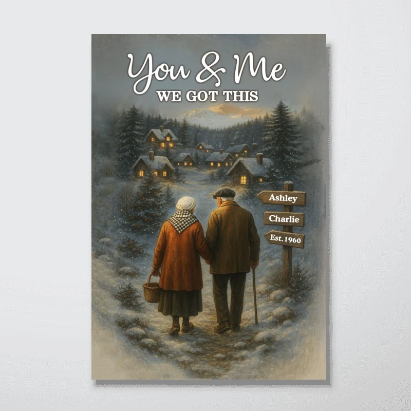 Old Couple Walking in Winter Scene - Personalized Poster - Heartwarming Christmas Gift for him, Gift for her - Image 9