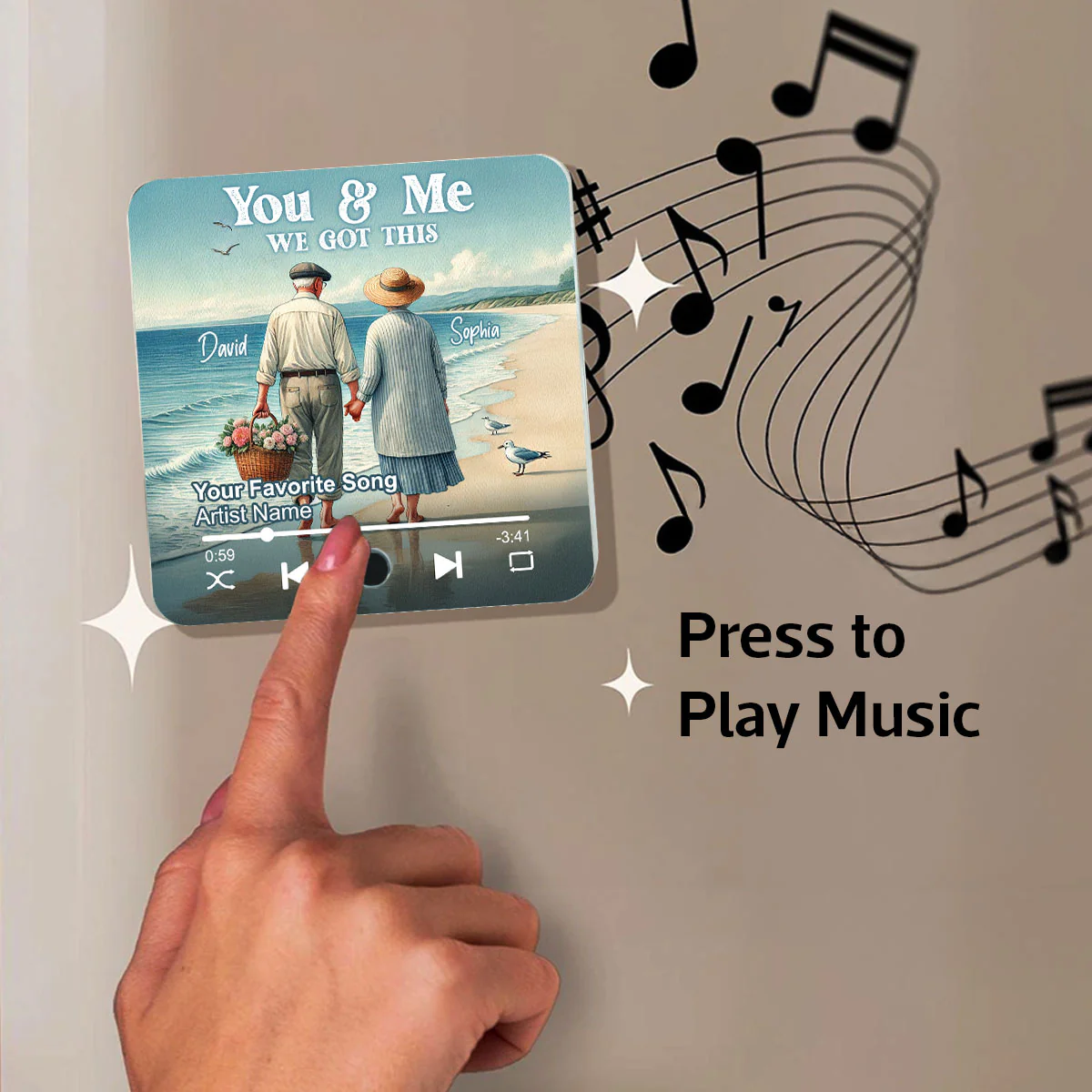 Old Couple Walking On Beach Favorite Song Personalized Music Fridge Magnet, Valentine's Gift For Her, Gift For Him - Image 6