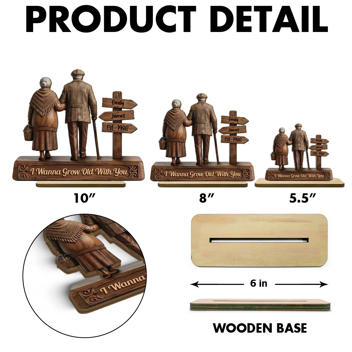 Old Couple Walking Side By Side Sign Post 2D Flat - Personalized 2-Layered Wooden Plaque - Image 8