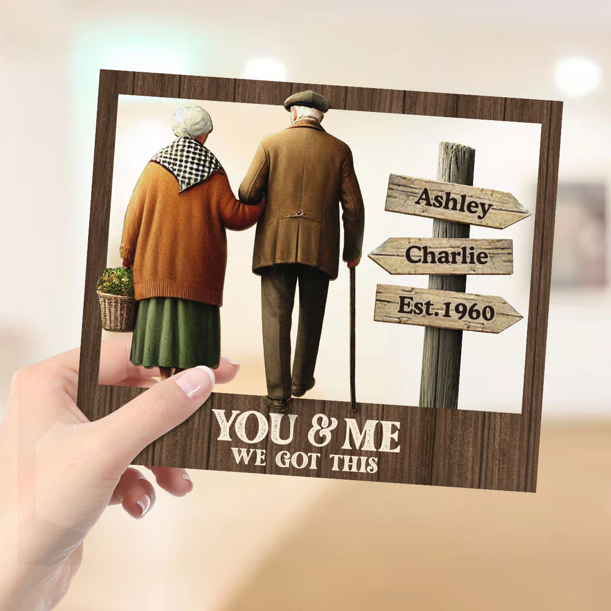 Old Couple Walking Together Personalized 2-Layer Wooden Plaque, Heartfelt Gift For Couple, For Him, For Her, Husband, Wife - Image 4