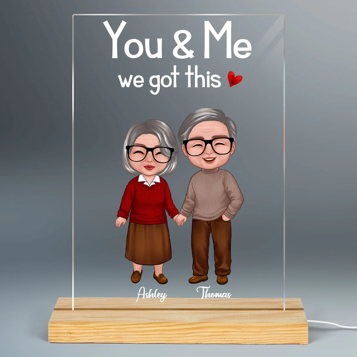 Old Doll Couple Sitting Gift For Him Gift For Her Personalized Rectangle Acrylic Plaque LED Night Light - Image 2