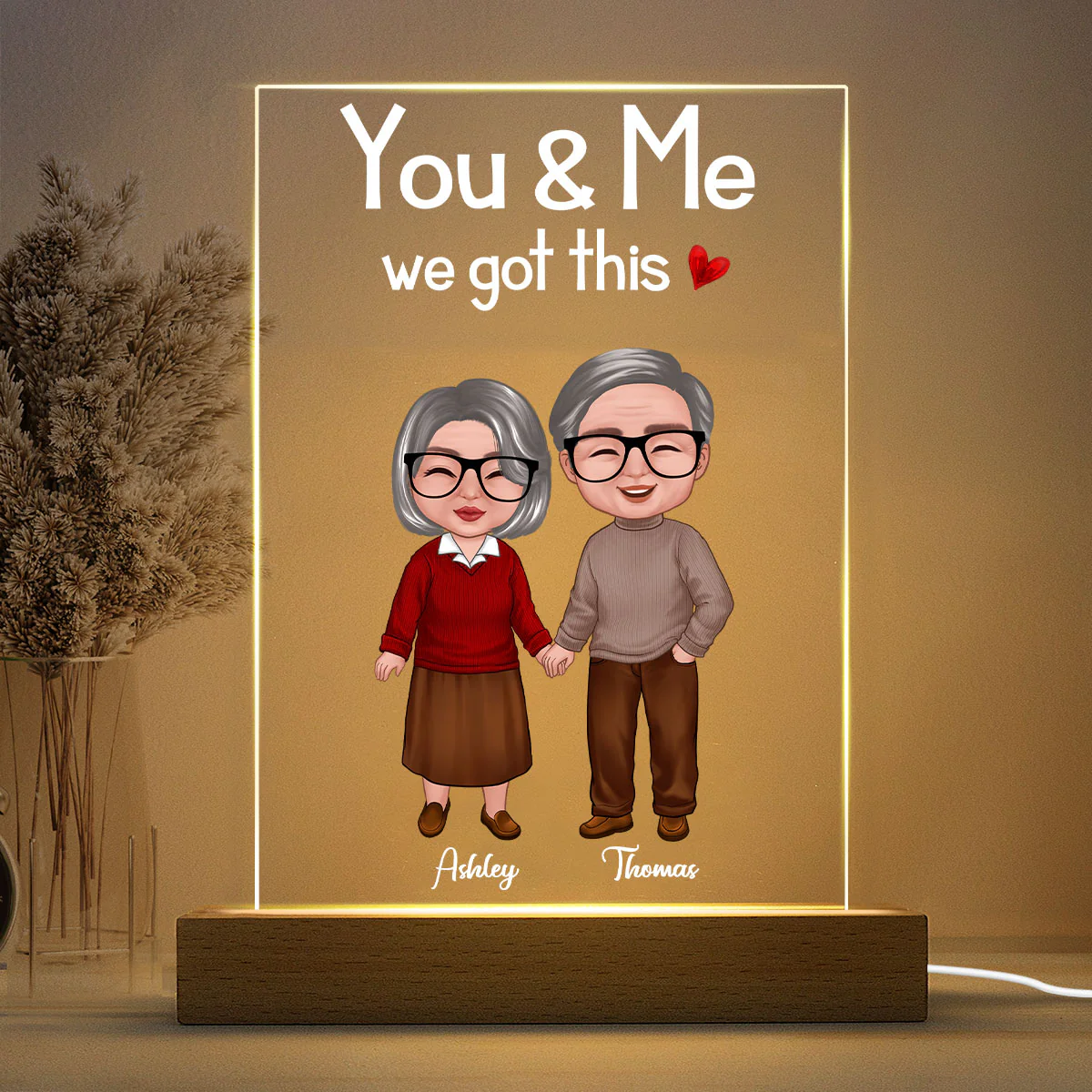 Old Doll Couple Sitting Gift For Him Gift For Her Personalized Rectangle Acrylic Plaque LED Night Light - Image 3