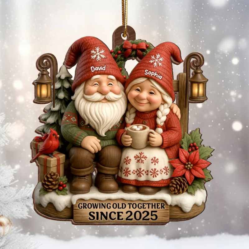 Old Gnomes Couple Sharing Holiday Cheer Together - Personalized Wooden Ornament - Thoughtful & Heartfelt Christmas Gift for him, Gift for her - Image 10