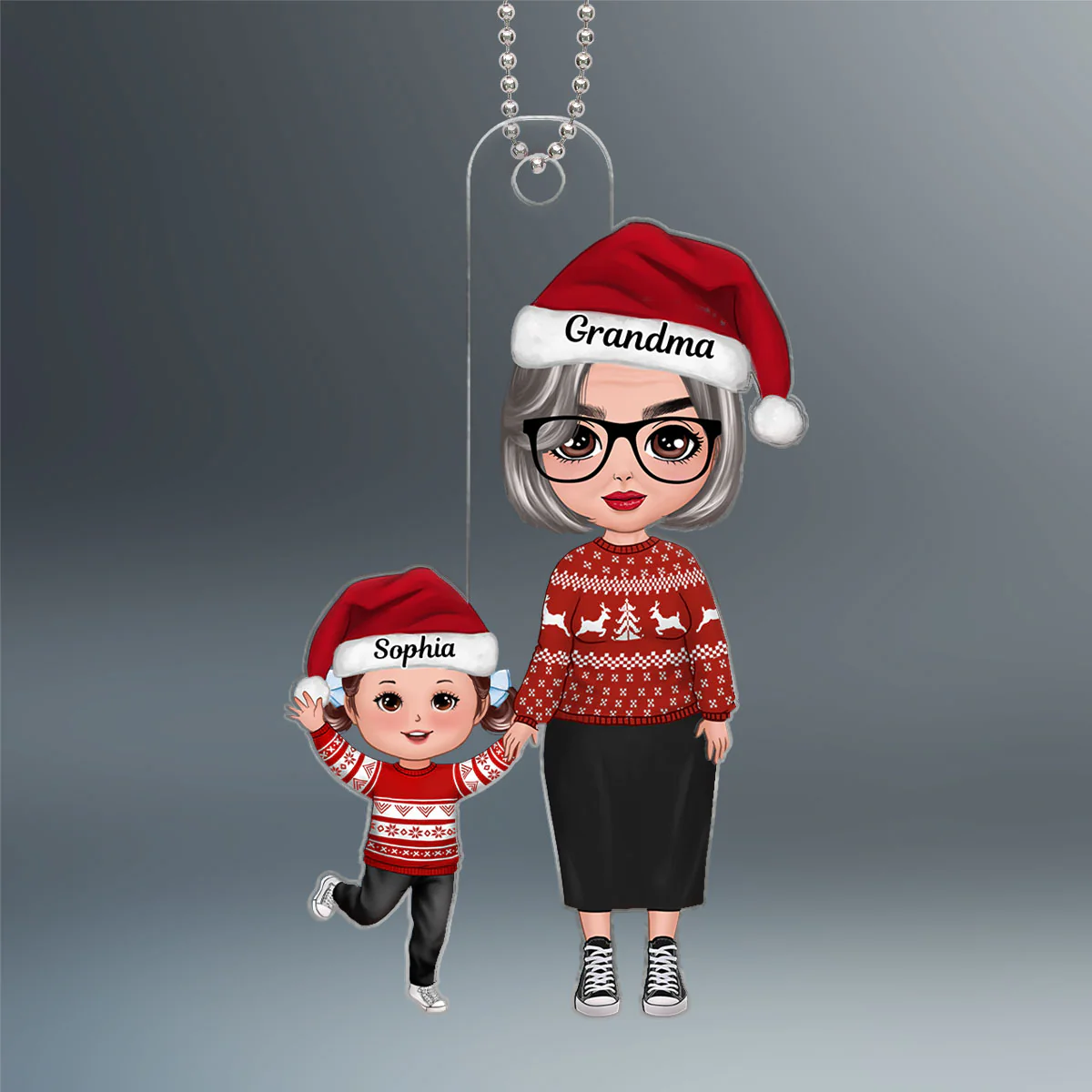 Old Grandma Standing With Grandkid Christmas Gift Personalized Acrylic Ornament - Image 2