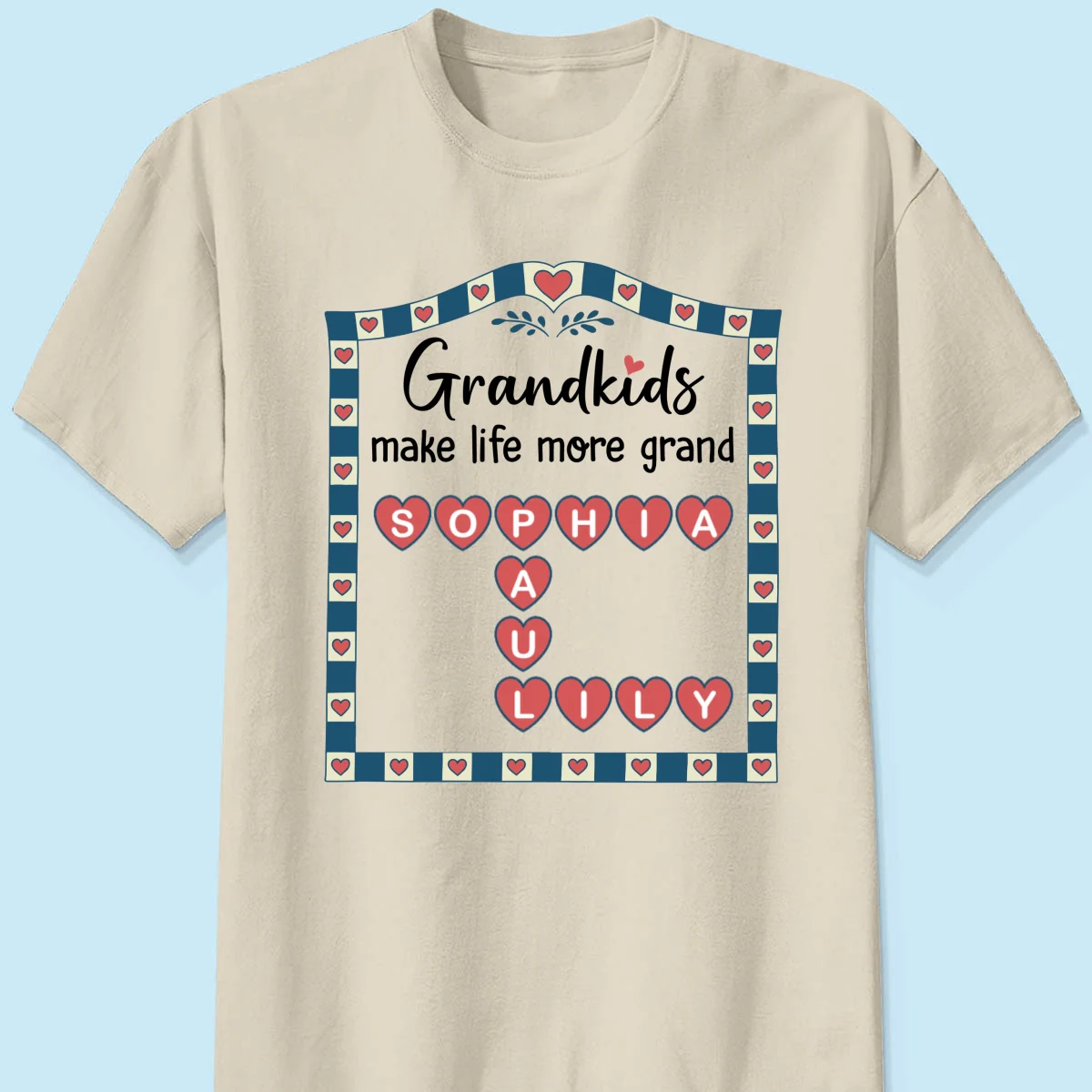 Old School Vintage Grandkids Names Crossword Puzzle Art - Personalized Shirt - Gift For Grandma - Image 11