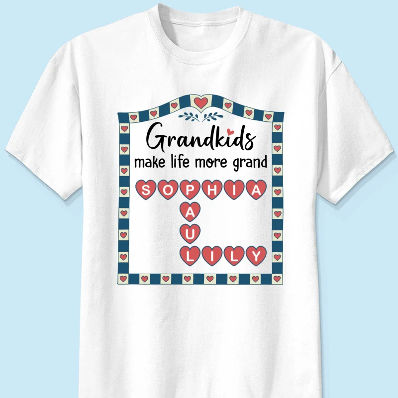 Old School Vintage Grandkids Names Crossword Puzzle Art - Personalized Shirt - Gift For Grandma - Image 12