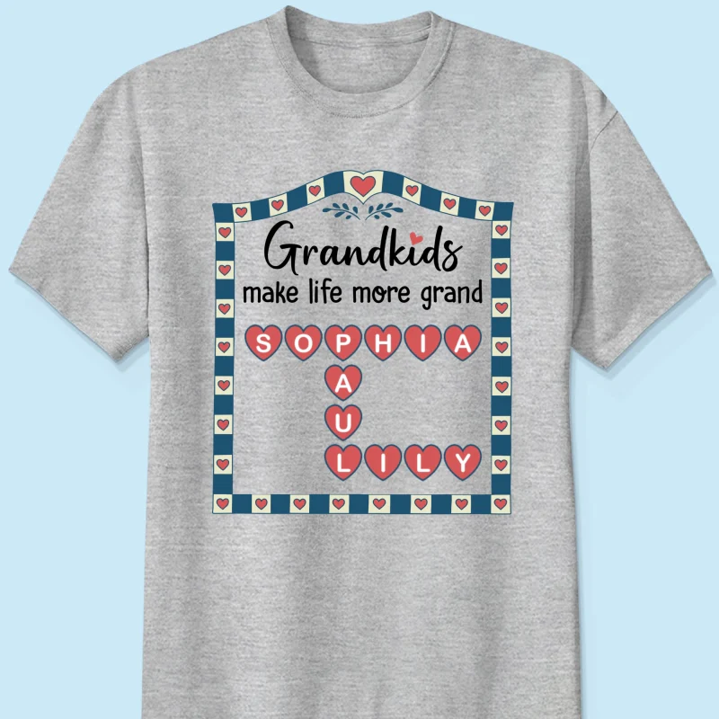 Old School Vintage Grandkids Names Crossword Puzzle Art - Personalized Shirt - Gift For Grandma - Image 13
