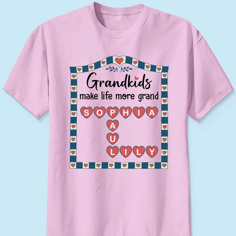 Old School Vintage Grandkids Names Crossword Puzzle Art - Personalized Shirt - Gift For Grandma - Image 14