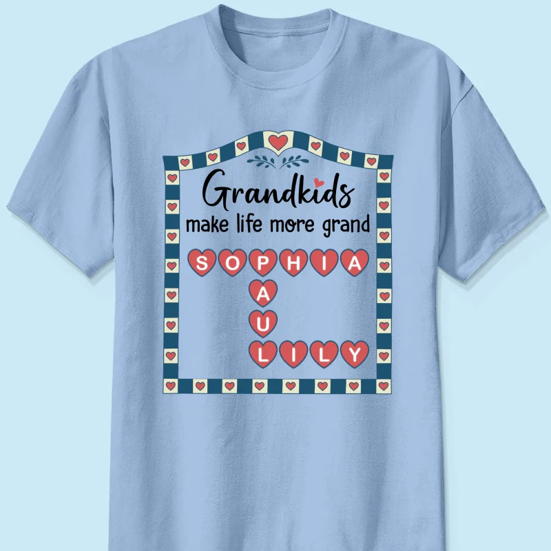 Old School Vintage Grandkids Names Crossword Puzzle Art - Personalized Shirt - Gift For Grandma - Image 15