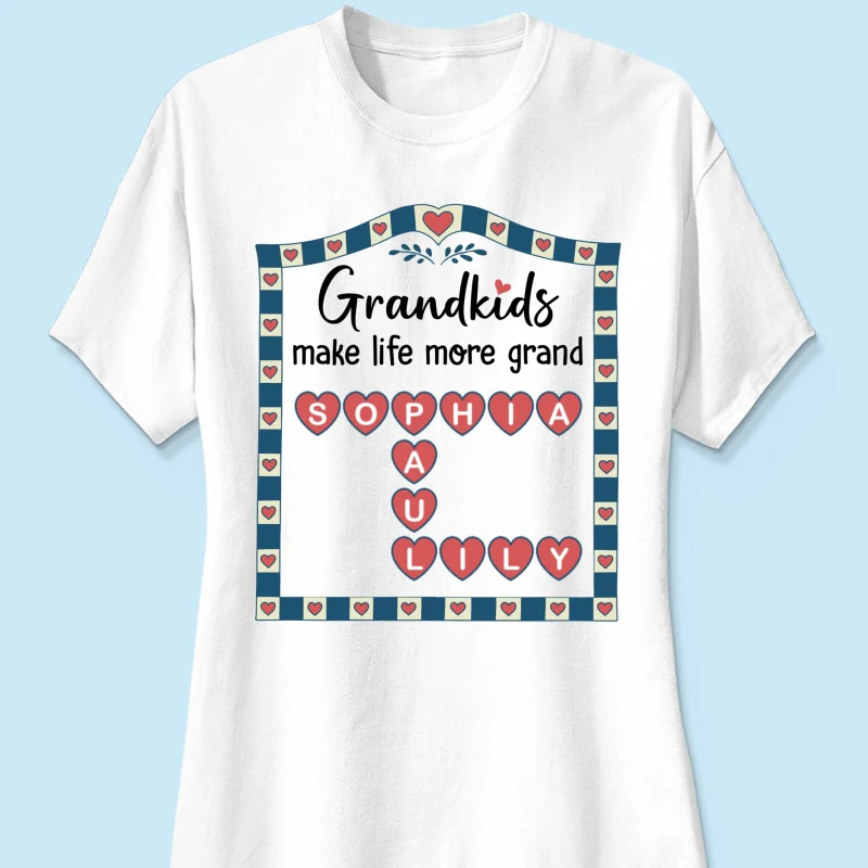 Old School Vintage Grandkids Names Crossword Puzzle Art - Personalized Shirt - Gift For Grandma - Image 16