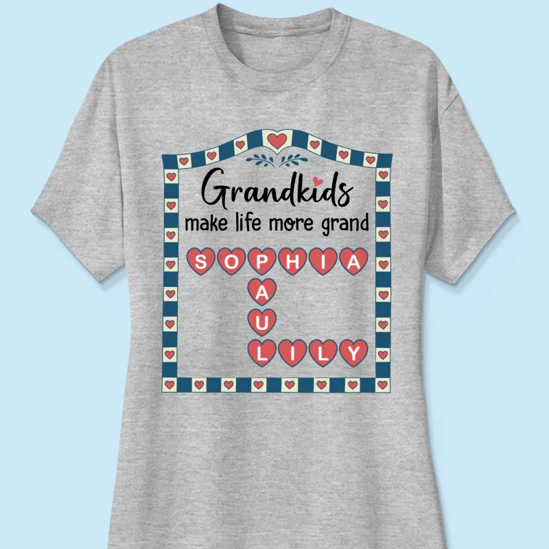 Old School Vintage Grandkids Names Crossword Puzzle Art - Personalized Shirt - Gift For Grandma - Image 17