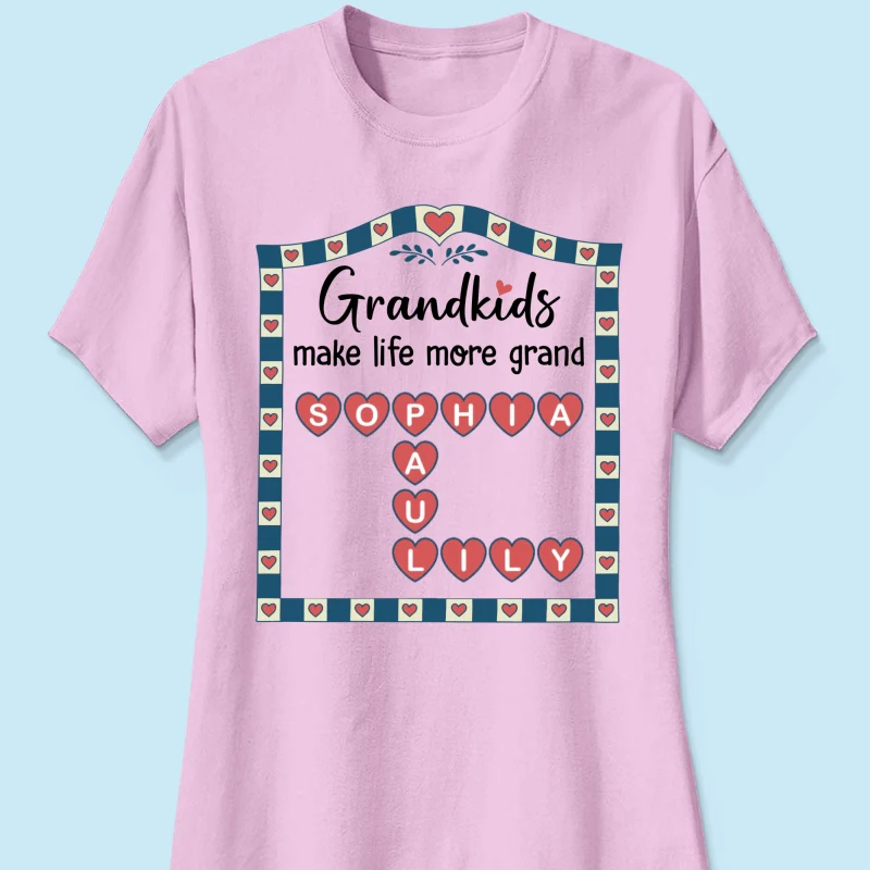 Old School Vintage Grandkids Names Crossword Puzzle Art - Personalized Shirt - Gift For Grandma - Image 18