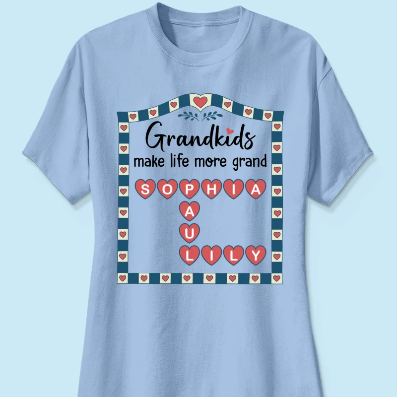 Old School Vintage Grandkids Names Crossword Puzzle Art - Personalized Shirt - Gift For Grandma - Image 19