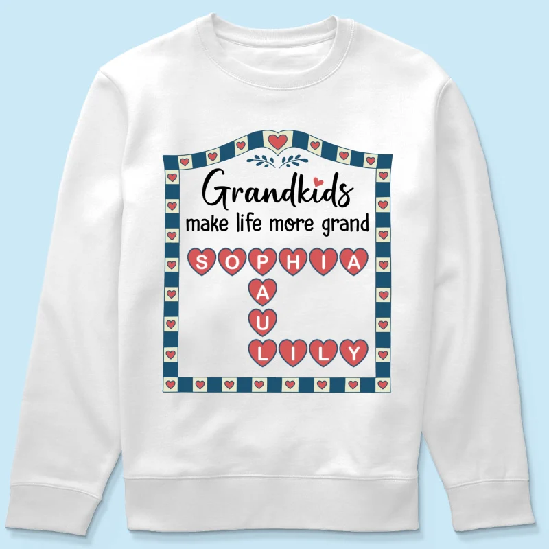 Old School Vintage Grandkids Names Crossword Puzzle Art - Personalized Shirt - Gift For Grandma - Image 20