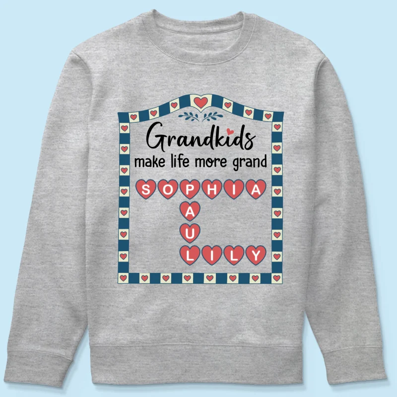 Old School Vintage Grandkids Names Crossword Puzzle Art - Personalized Shirt - Gift For Grandma - Image 21
